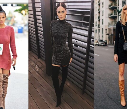 Outfits con botas largas y vestido
